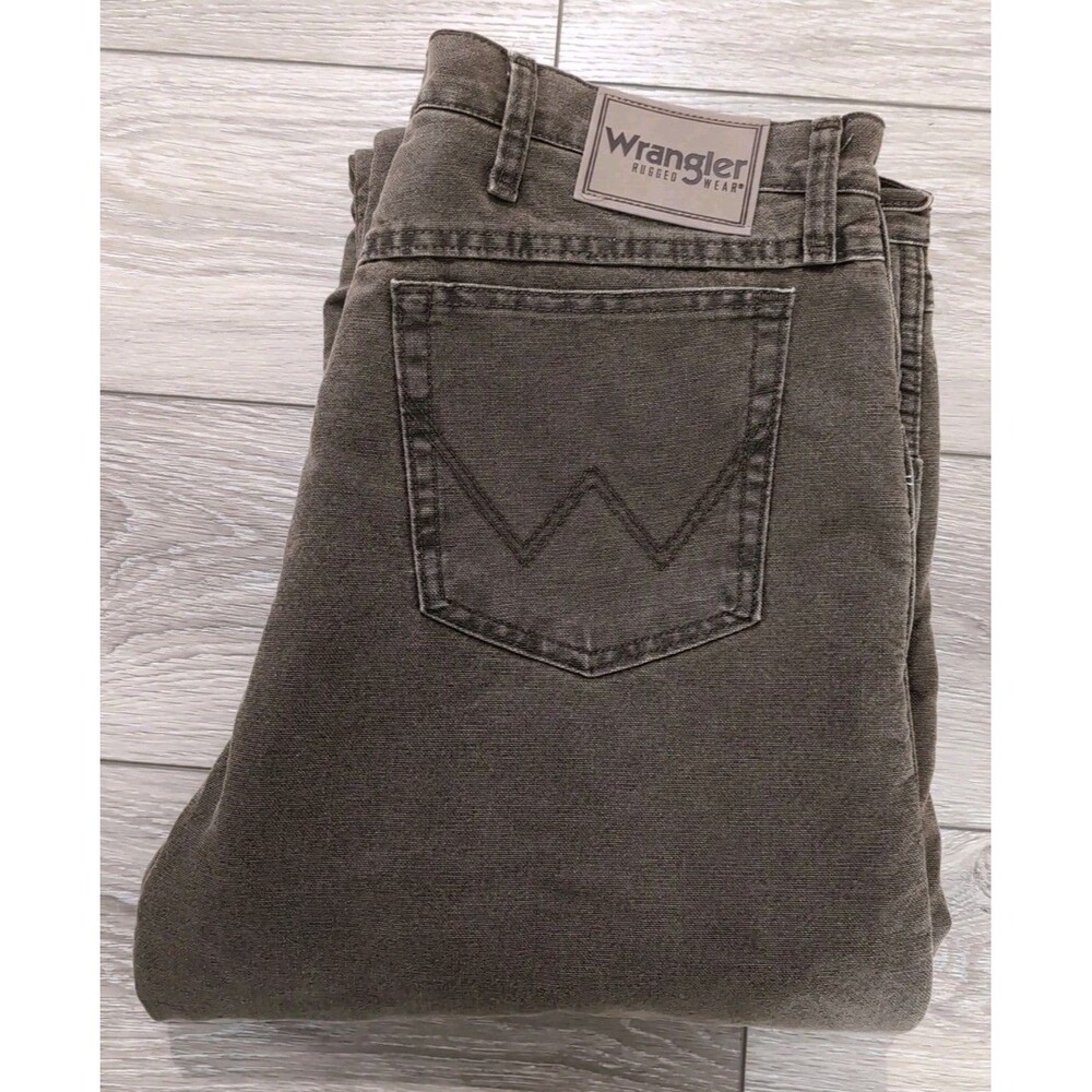 WRANGLER RUGGED WEAR MEN'S 38X36 FLEECE LINED BROWN DEMIN JEANS EUC